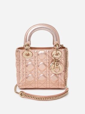 Christian Dior 2019 Pink Metallic Lambskin Mini Lady Dior Handbag